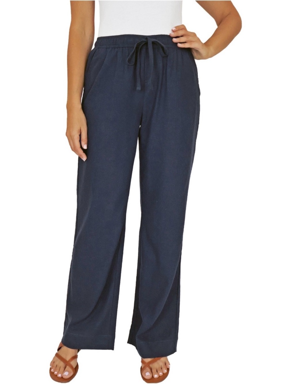 Briggs New York Navy Drawstring Wide-Leg Pants